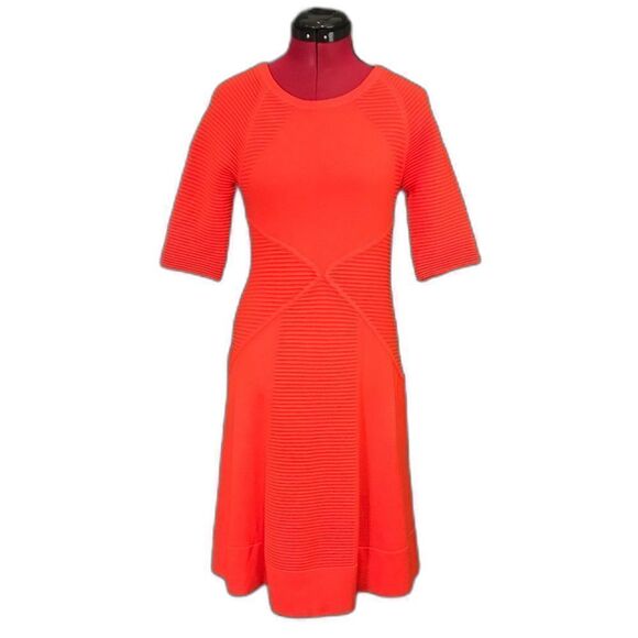 Vince Camuto Knit Dress Women’s Size Petite Small Orange 3/4 Sleeve Fit & Flare - Picture 1 of 9